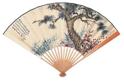 谢闲鸥 张开勋 甲申（1884年）作 岁寒三友 书法 成扇